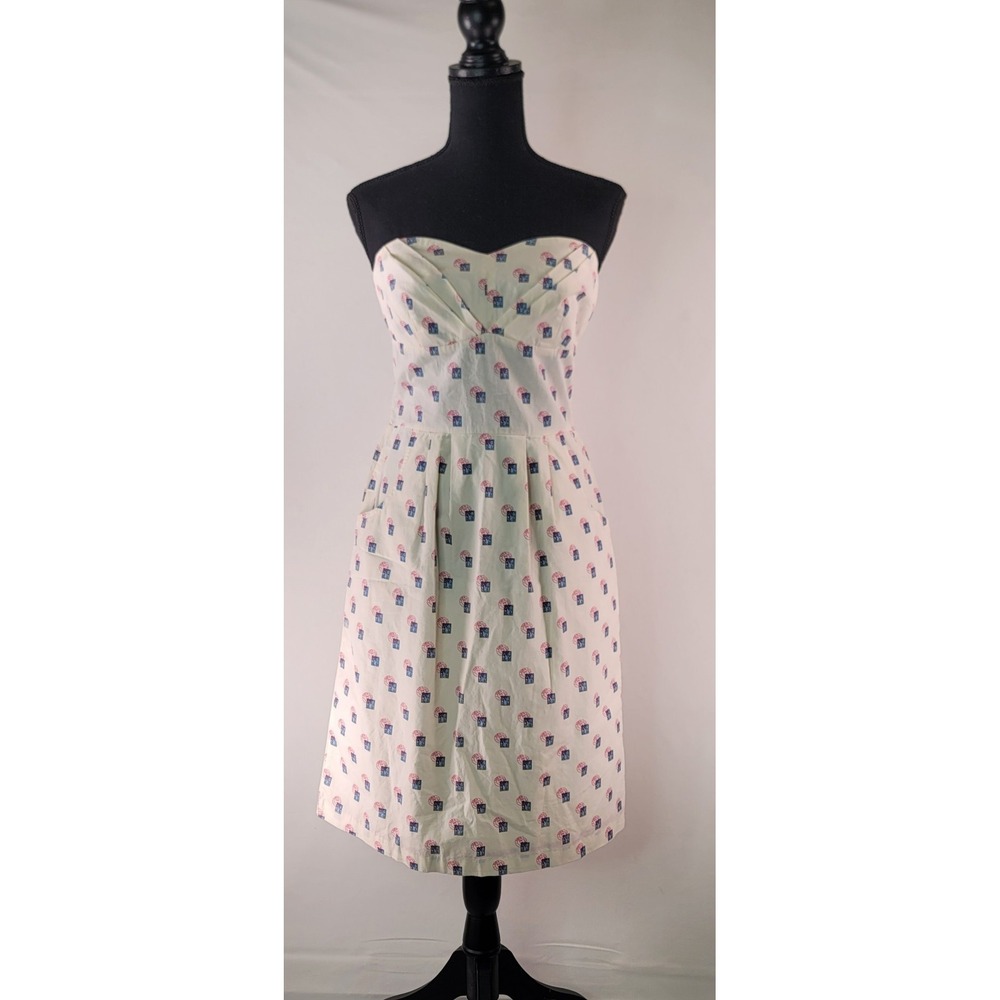 Girls from Savoy Strapless Paris Postage Stamp Cotton Dress Pockets Size 4